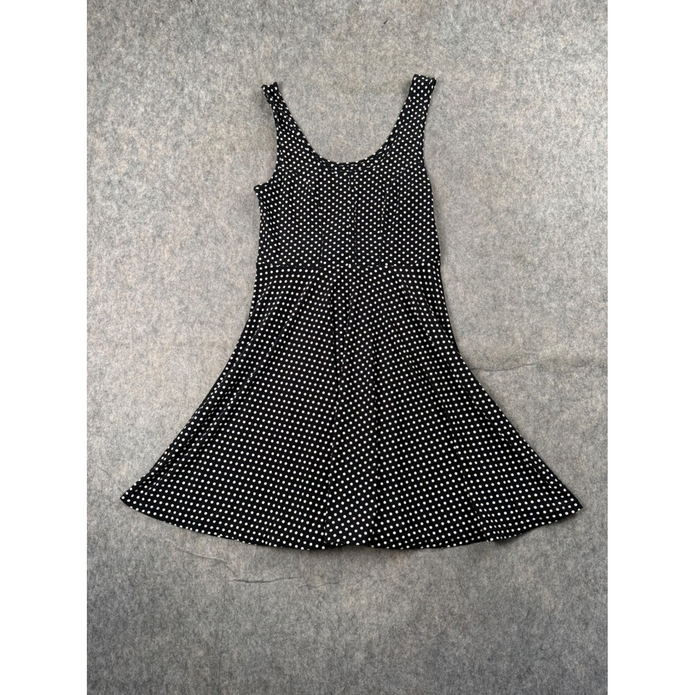 Free People Dress Womens S Black Polka Dot Polyester Fit Flare Skater Boho Mini